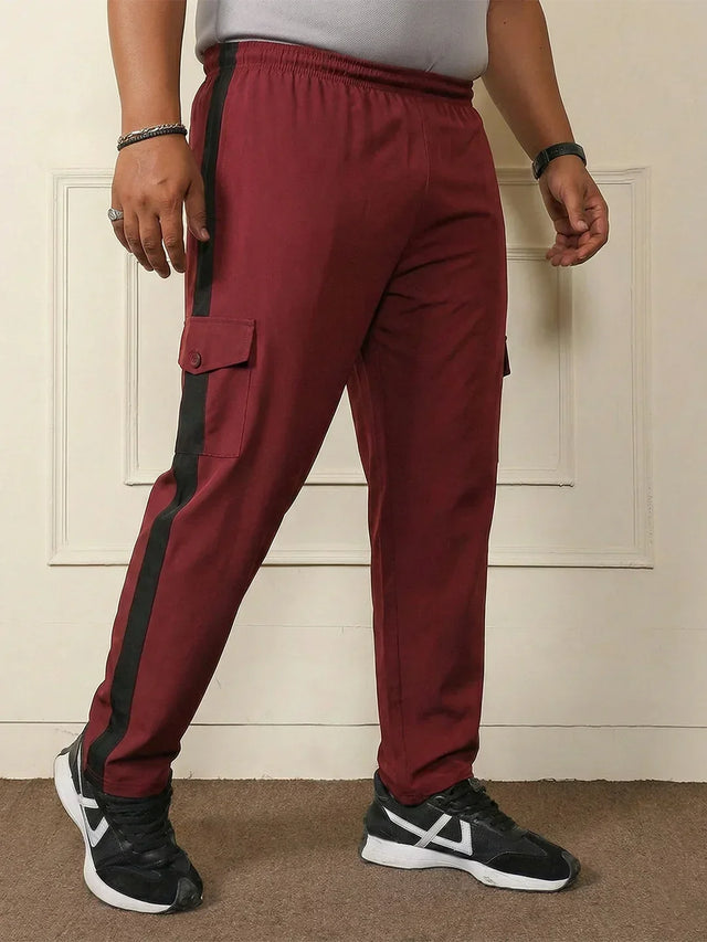 Men Plus Size Quirk Maroon Colorblock Trackpant