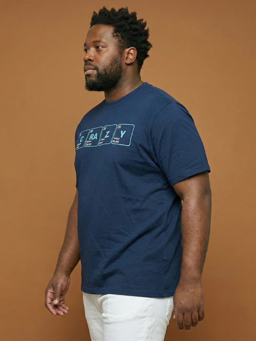Men Plus Size Craycray Navy-Blue Printed Round Neck Tshirt