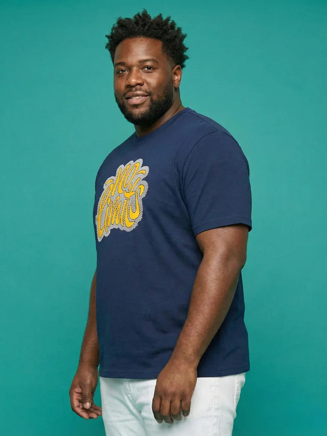 Men Plus Size Zerolim Navy-Blue Printed Round Neck Tshirt
