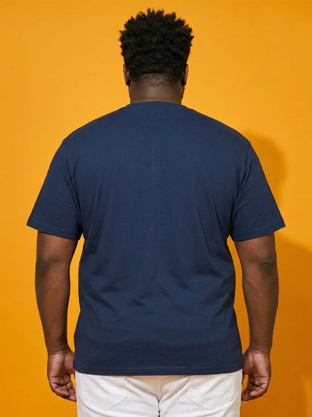 Men Plus Size Icebold Navy-Blue Printed Round Neck Tshirt