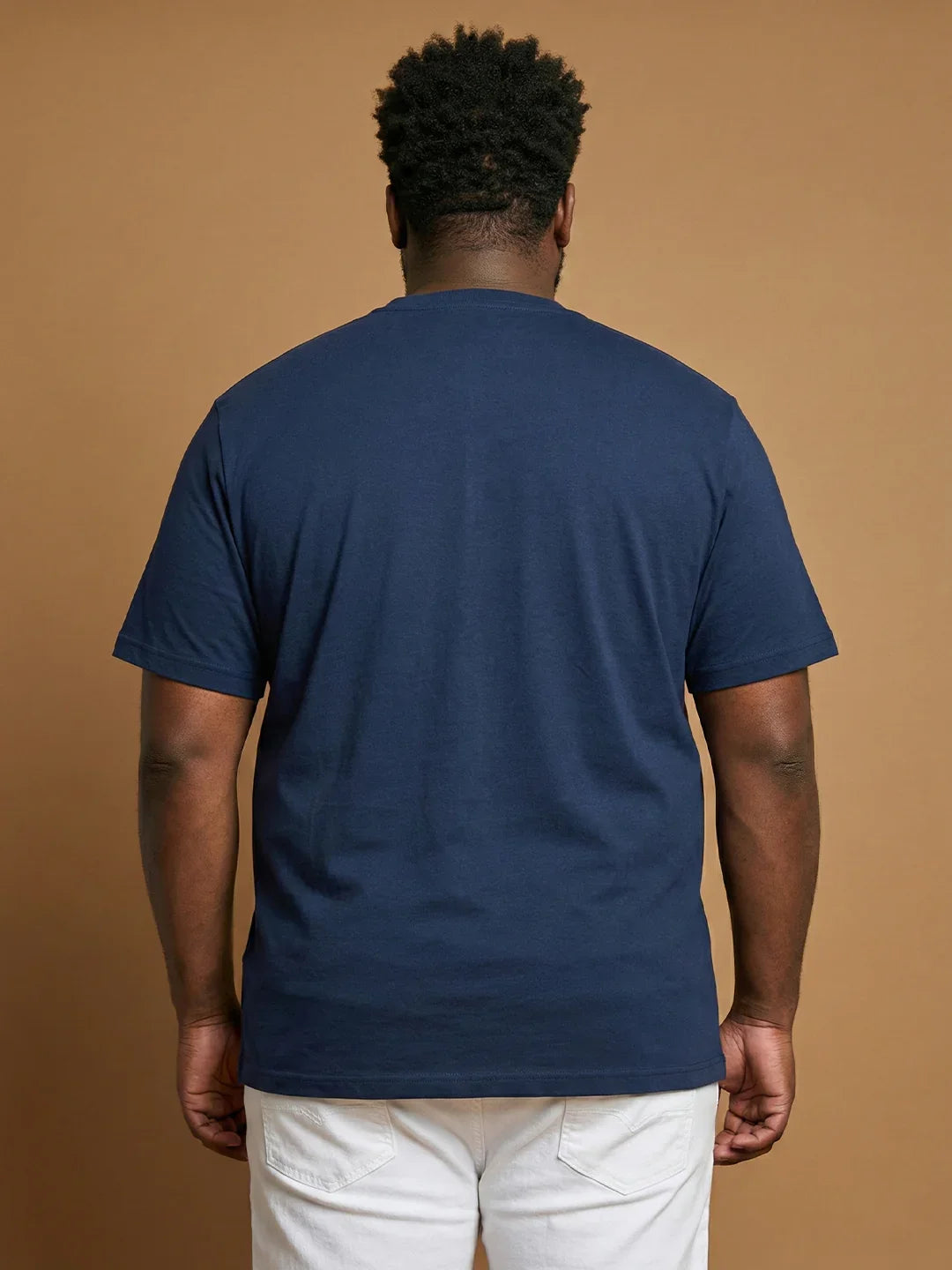 Men Plus Size Craycray Navy-Blue Printed Round Neck Tshirt
