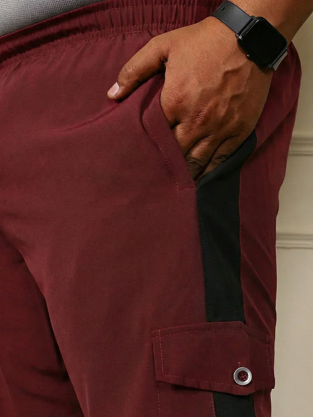 Men Plus Size Quirk Maroon Colorblock Trackpant