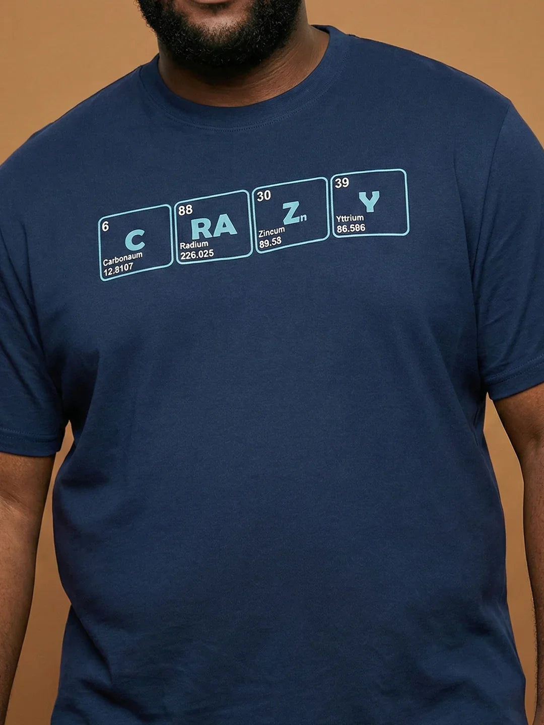 Men Plus Size Craycray Navy-Blue Printed Round Neck Tshirt