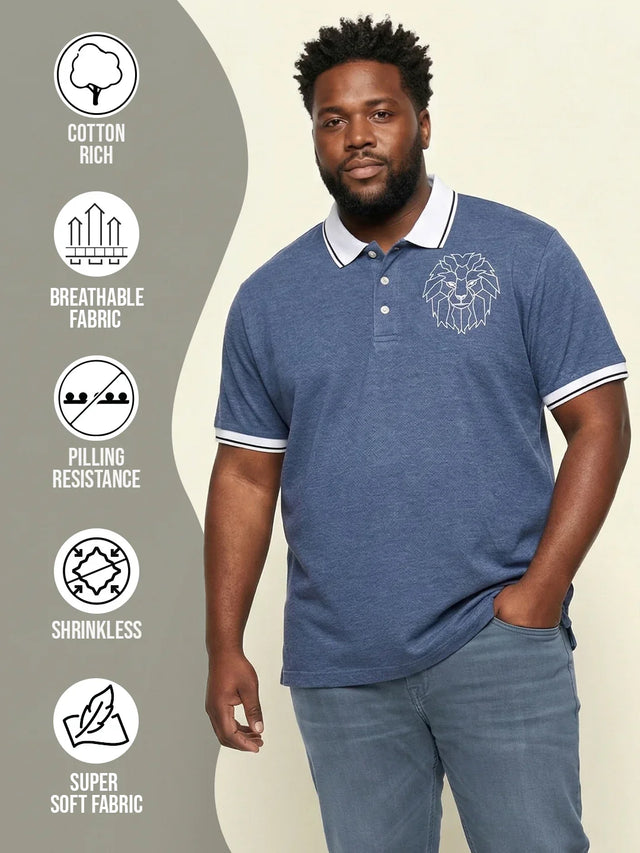Men Plus Size Monarch Blue Solid Polo Tshirt