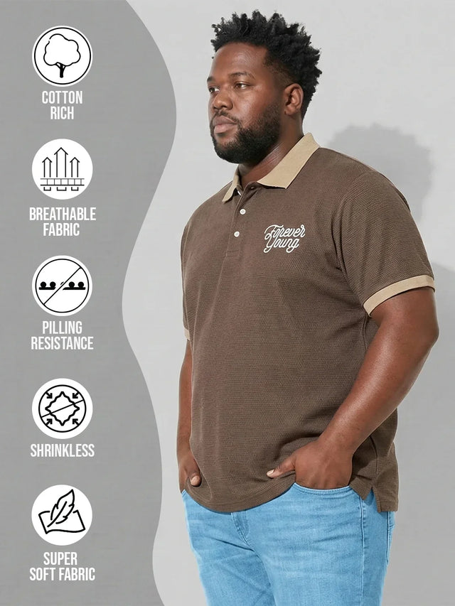 Men Plus Size Everlasting Brown Solid Polo Tshirt
