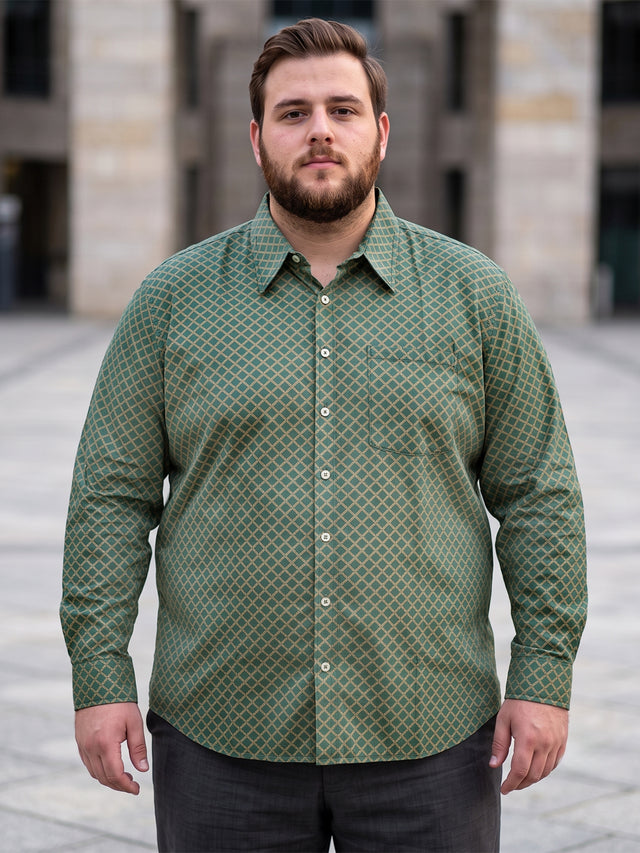 Men Plus Size Diamint Green Printed Shirts