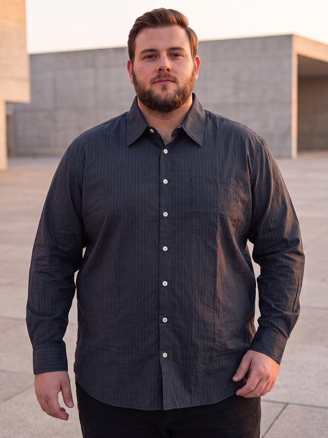 Men Plus Size Blackual Black Striped Shirts