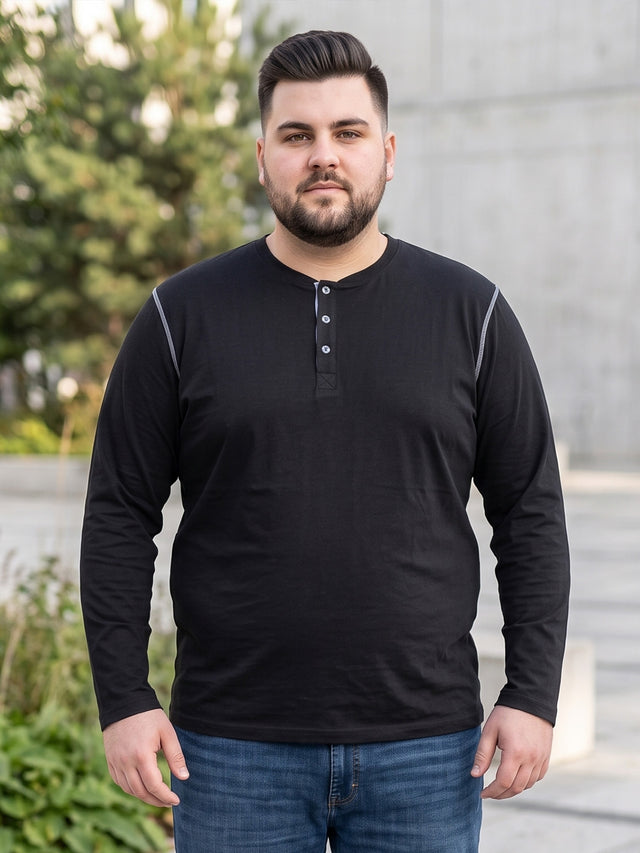 Men Plus Size Highway Solid Henley Tshirt