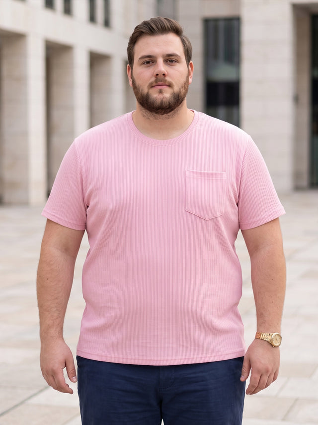 Men Plus Size Stark-Pink Pink Textured Round Neck Tshirts