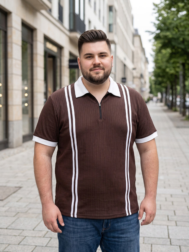 Men Plus Size Rexo-Brown Brown Textured Polo T-Shirt