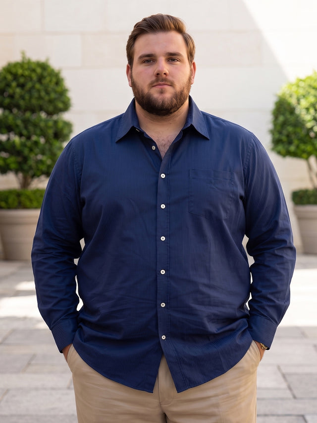Men Plus Size Indigoze Navy Striped Shirts