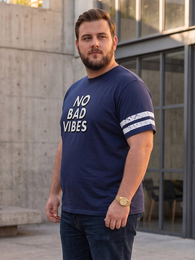 Men Plus Size Melbo Navy Blue Printed Round Neck Tshirts