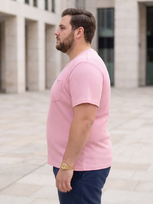 Men Plus Size Stark-Pink Pink Textured Round Neck Tshirts