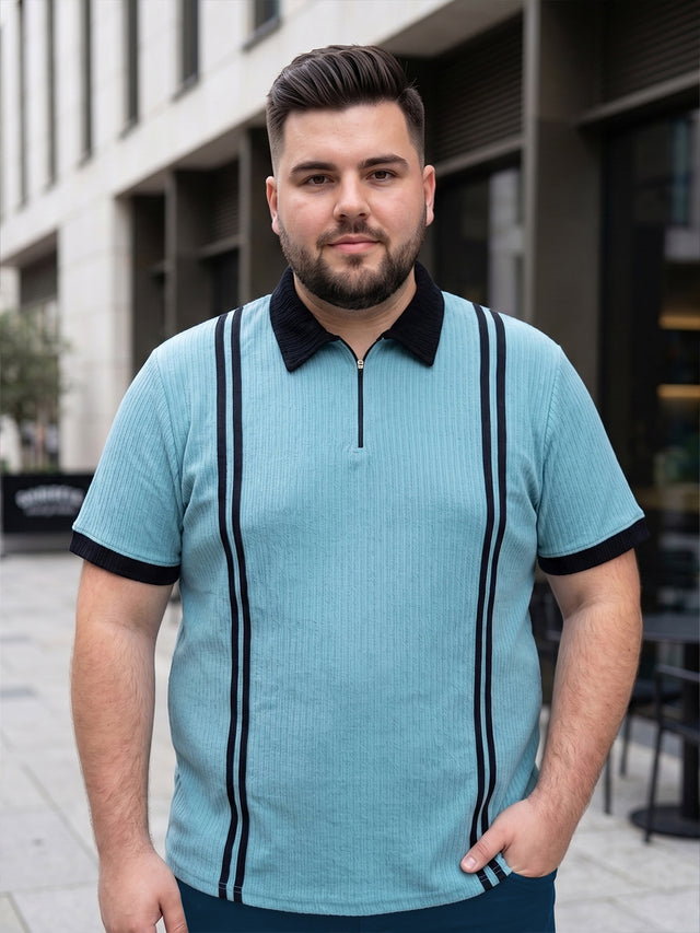 Men Plus Size Zeno-Teal Teal Textured Polo T-Shirt