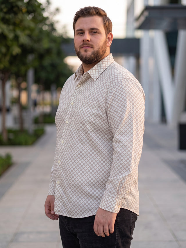 Men Plus Size Lattice Off White Printed Shirts