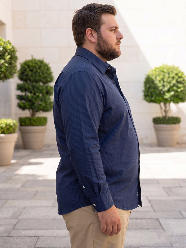 Men Plus Size Indigoze Navy Striped Shirts