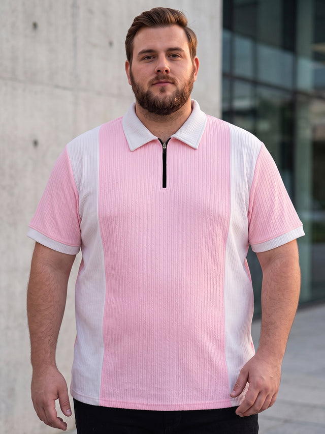 Men Plus Size Elora-Pink Pink Textured Polo T-Shirt