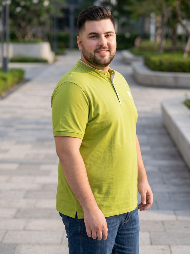 Men Plus Size Hemleys-Olive Solid Henley Tshirt