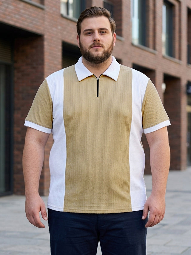 Men Plus Size Elora-Beige Beige Textured Polo T-Shirt