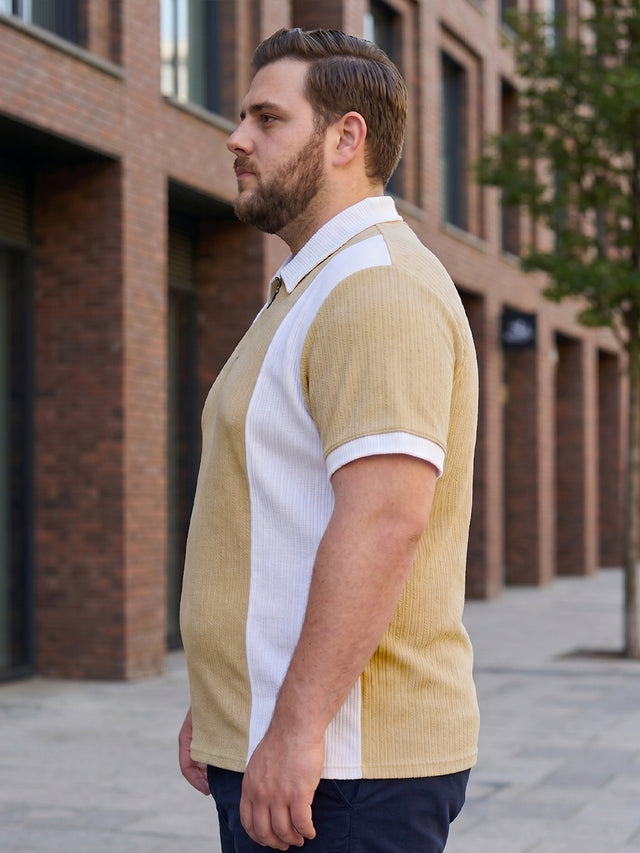 Men Plus Size Elora-Beige Beige Textured Polo T-Shirt