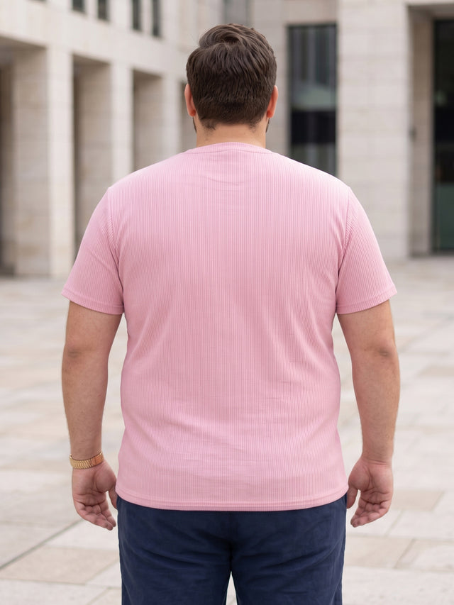 Men Plus Size Stark-Pink Pink Textured Round Neck Tshirts