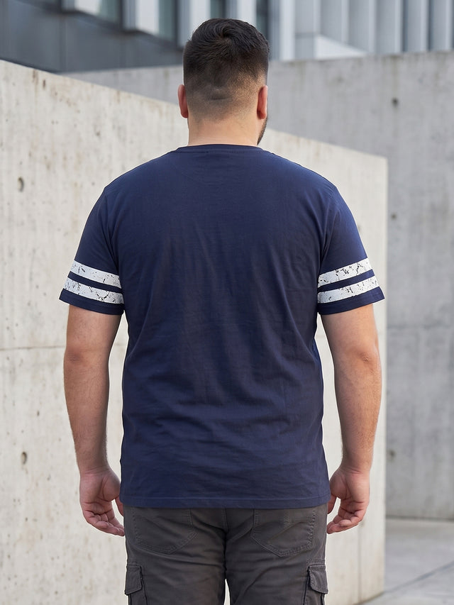 Men Plus Size Weft Navy Blue Printed Round Neck Tshirts