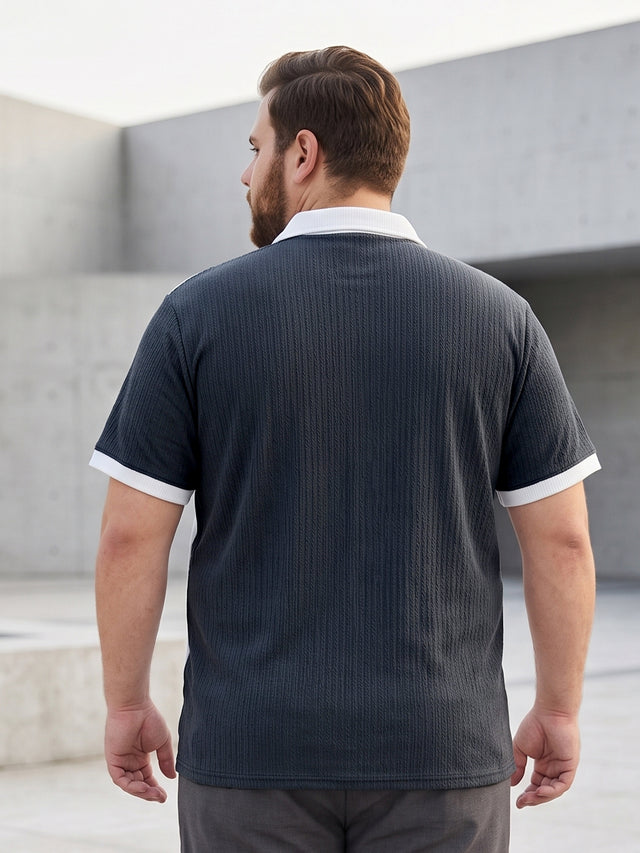 Men Plus Size Vora-Grey Grey Textured Polo T-Shirt
