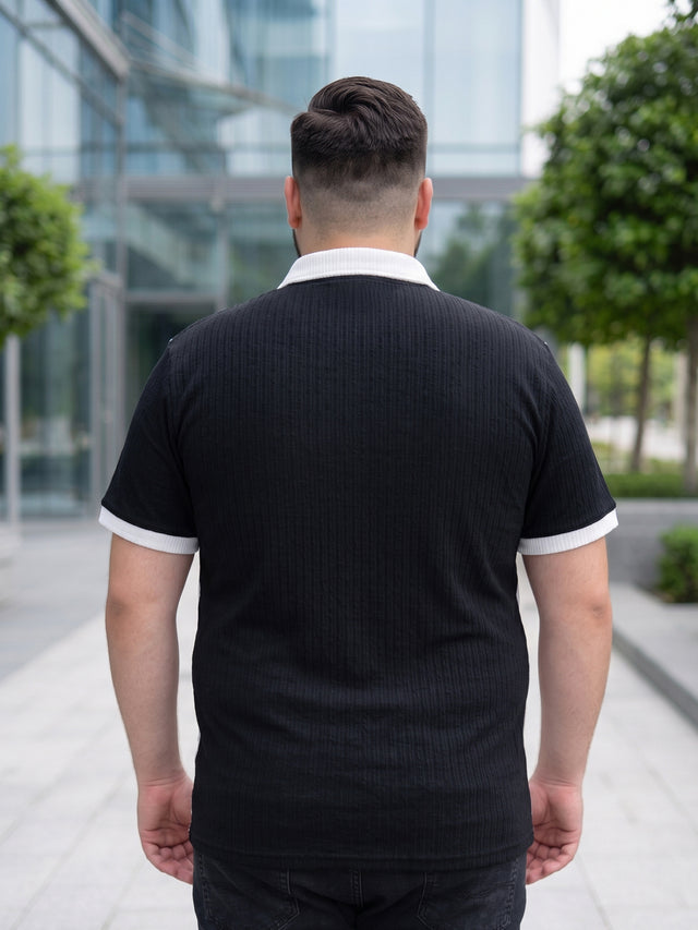 Men Plus Size Vora-Black Black Textured Polo T-Shirt