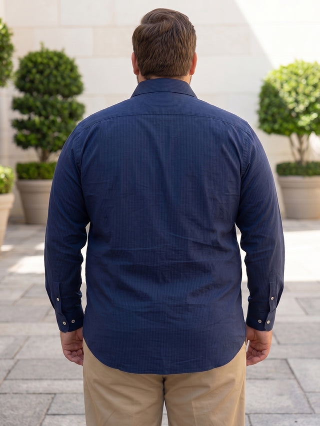 Men Plus Size Indigoze Navy Striped Shirts