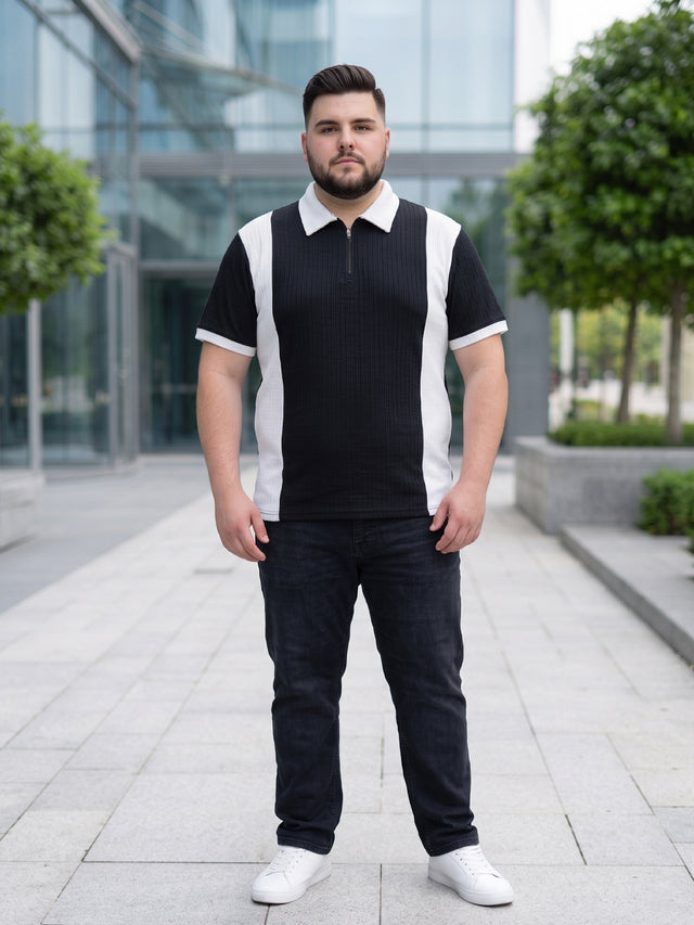 Men Plus Size Vora-Black Black Textured Polo T-Shirt