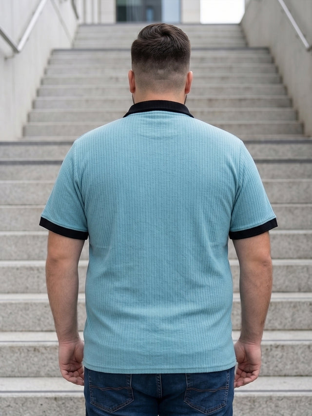 Men Plus Size Zeno-Teal Teal Textured Polo T-Shirt