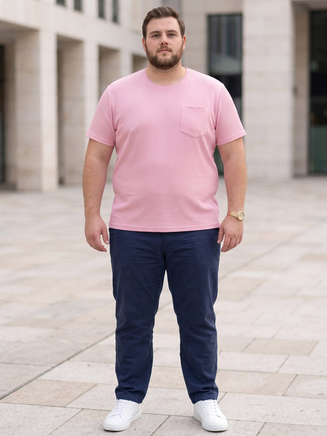 Men Plus Size Stark-Pink Pink Textured Round Neck Tshirts