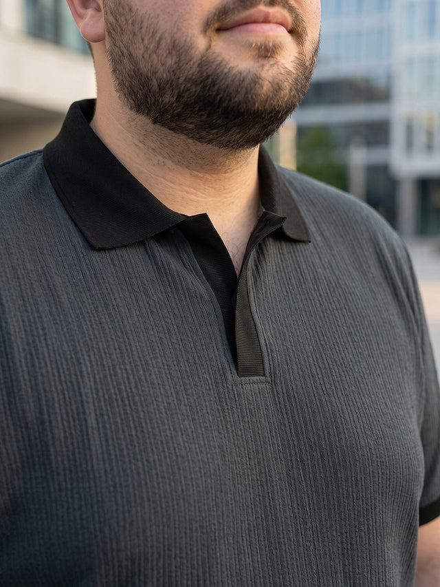 Men Plus Size Maveriq Grey textured Polo Tshirts