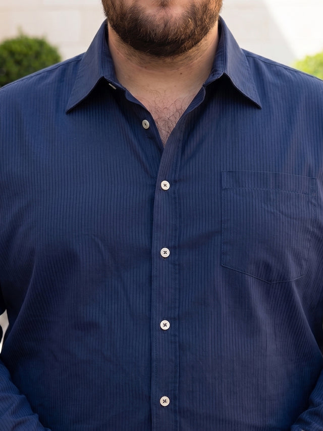 Men Plus Size Indigoze Navy Striped Shirts