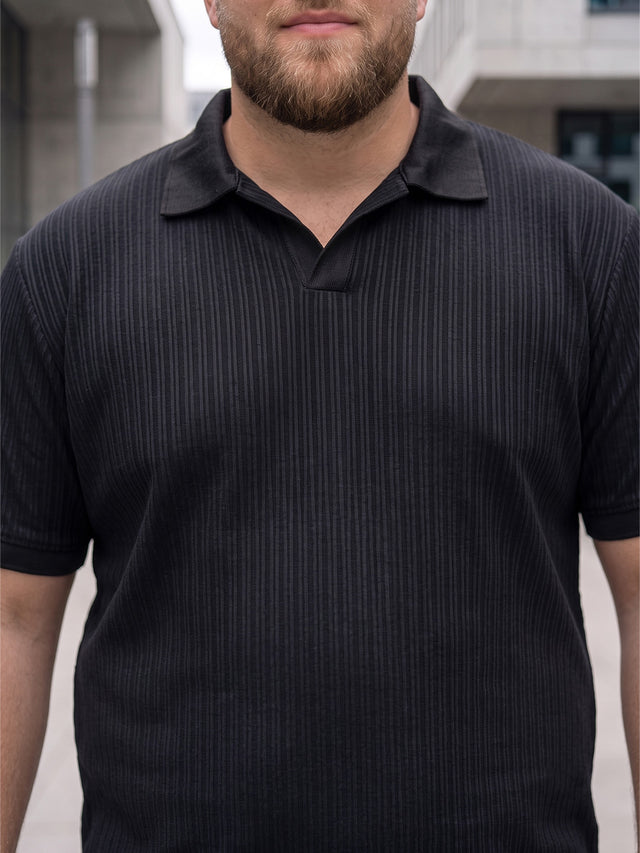 Men Plus Size Stalwar Black textured Polo Tshirts