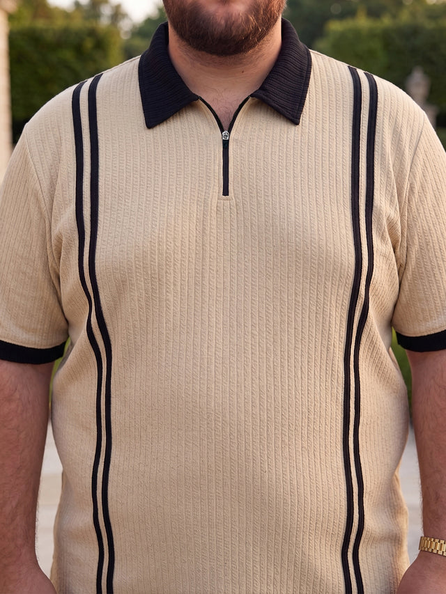 Men Plus Size Rexo-Beige Beige Textured Polo T-Shirt