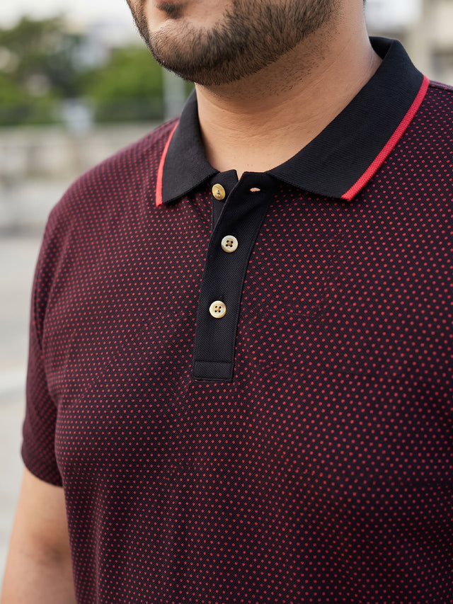 Men Plus Size Joy-Maroon Textured Polo Tshirt