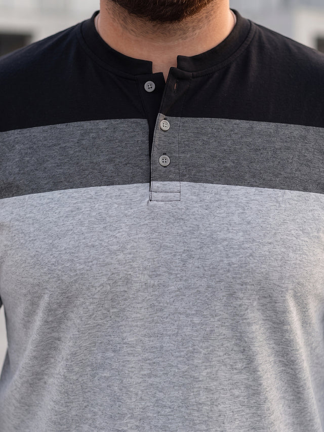 Men Plus Size Vagos Colorblock Henley Tshirt
