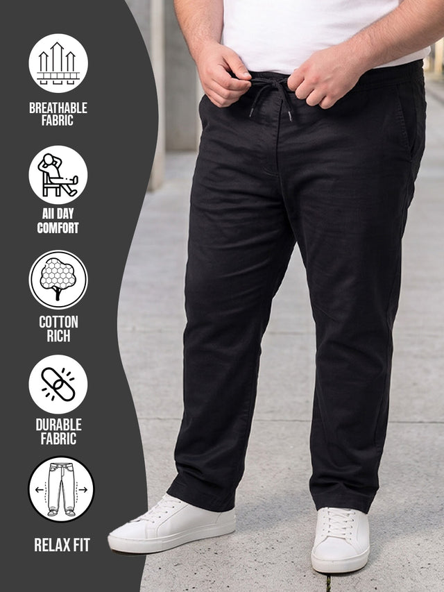 Men Plus Size Revon Black Solid Trousers