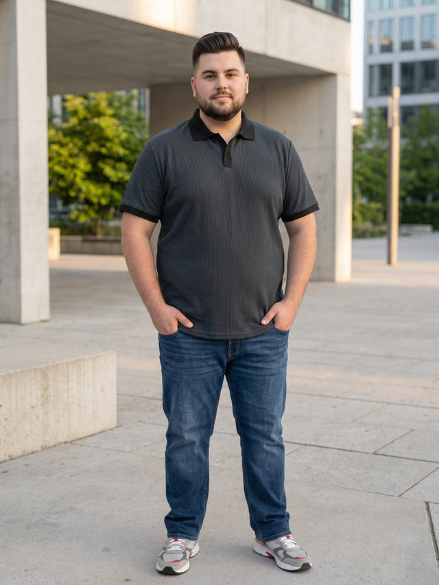 Men Plus Size Maveriq Grey textured Polo Tshirts