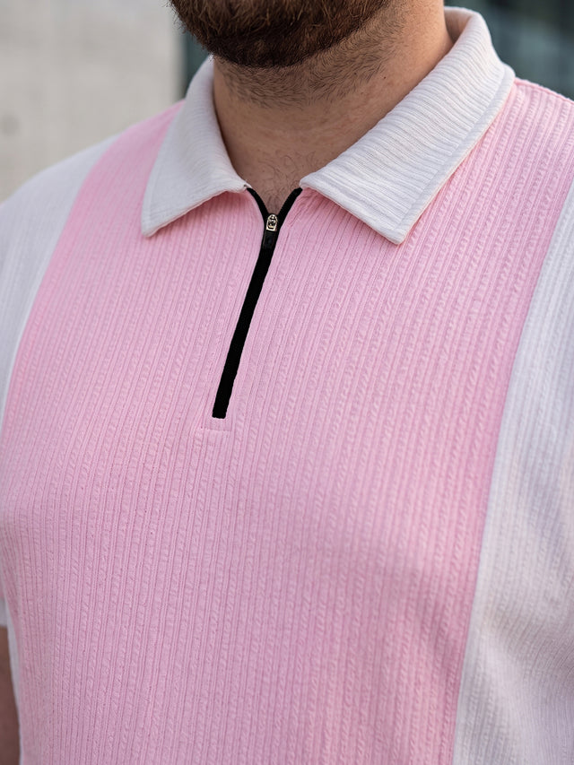 Men Plus Size Elora-Pink Pink Textured Polo T-Shirt