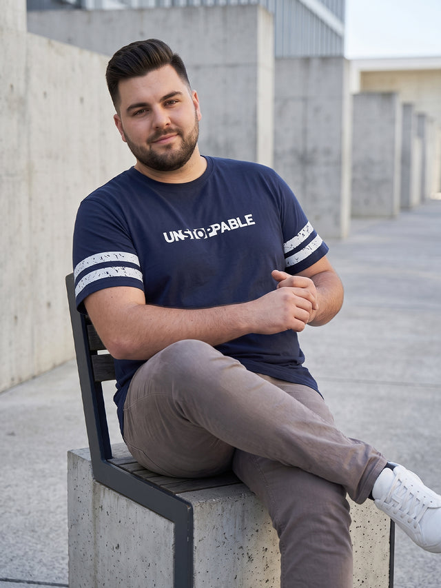 Men Plus Size Weft Navy Blue Printed Round Neck Tshirts