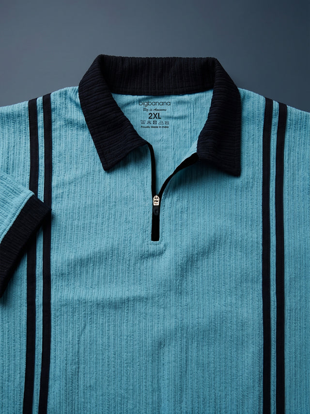 Men Plus Size Zeno-Teal Teal Textured Polo T-Shirt
