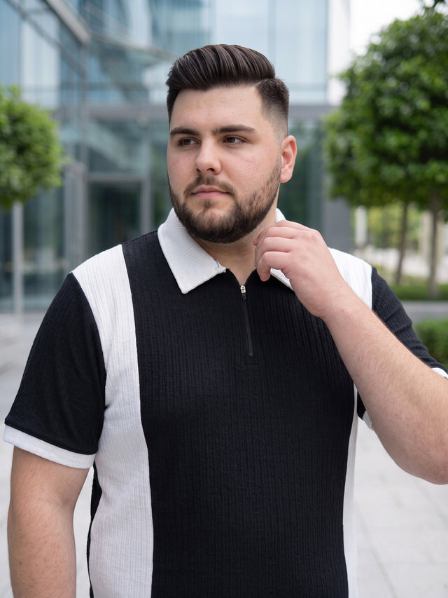 Men Plus Size Vora-Black Black Textured Polo T-Shirt