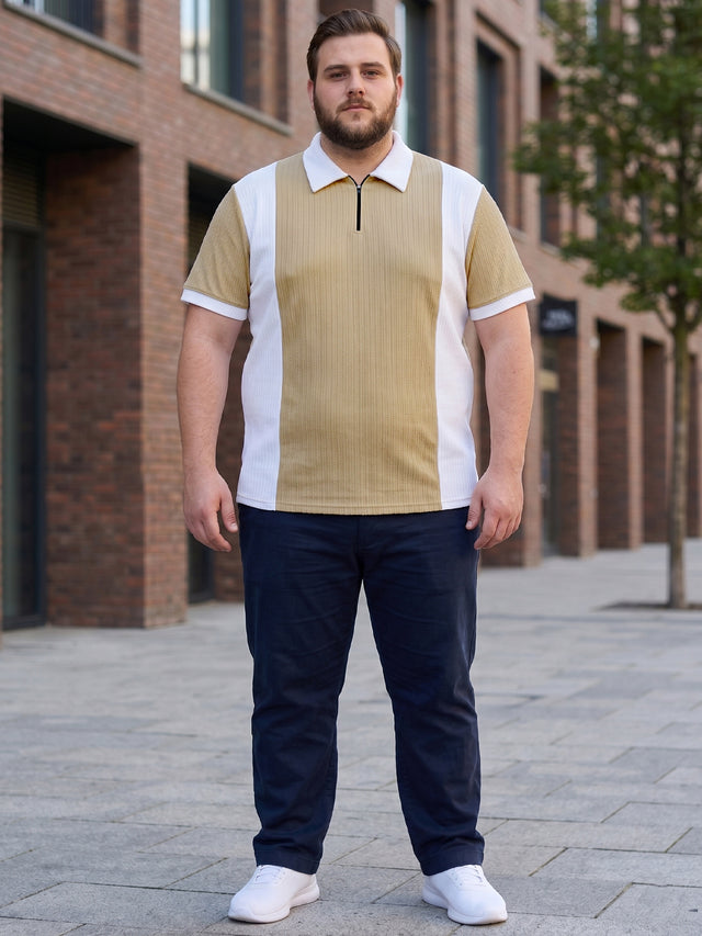Men Plus Size Elora-Beige Beige Textured Polo T-Shirt