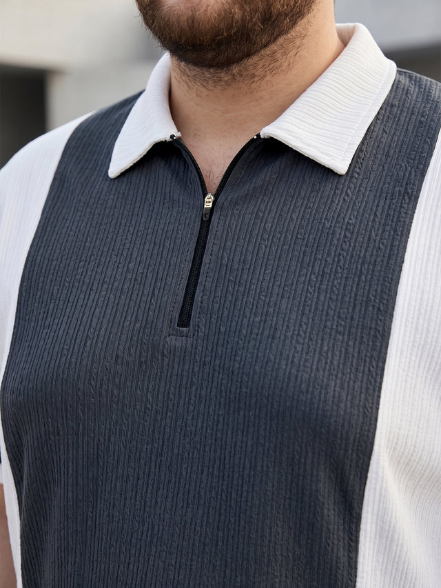 Men Plus Size Vora-Grey Grey Textured Polo T-Shirt