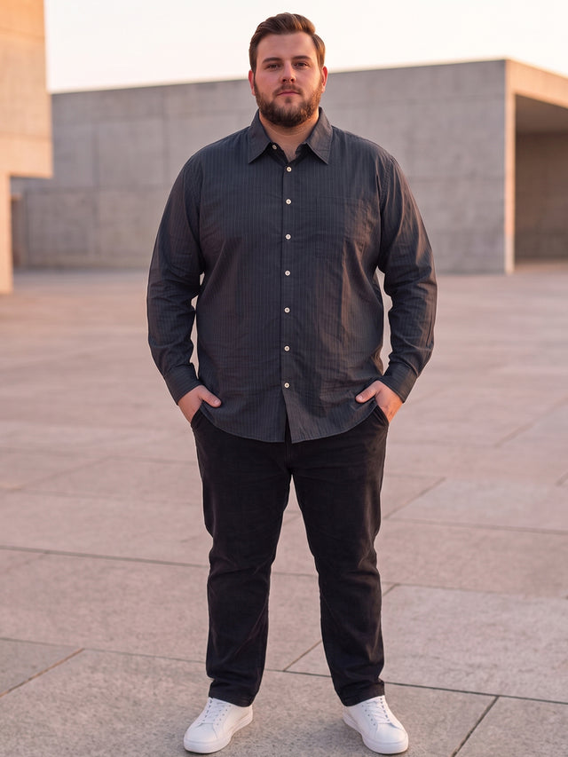 Men Plus Size Blackual Black Striped Shirts