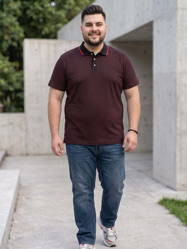 Men Plus Size Joy-Maroon Textured Polo Tshirt