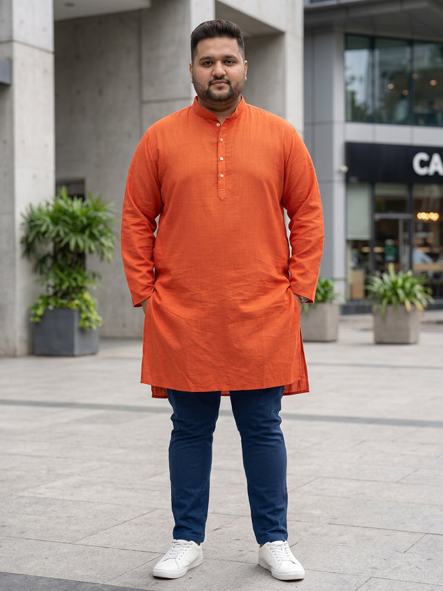 Men Plus Size Ullas-O Solid Kurta
