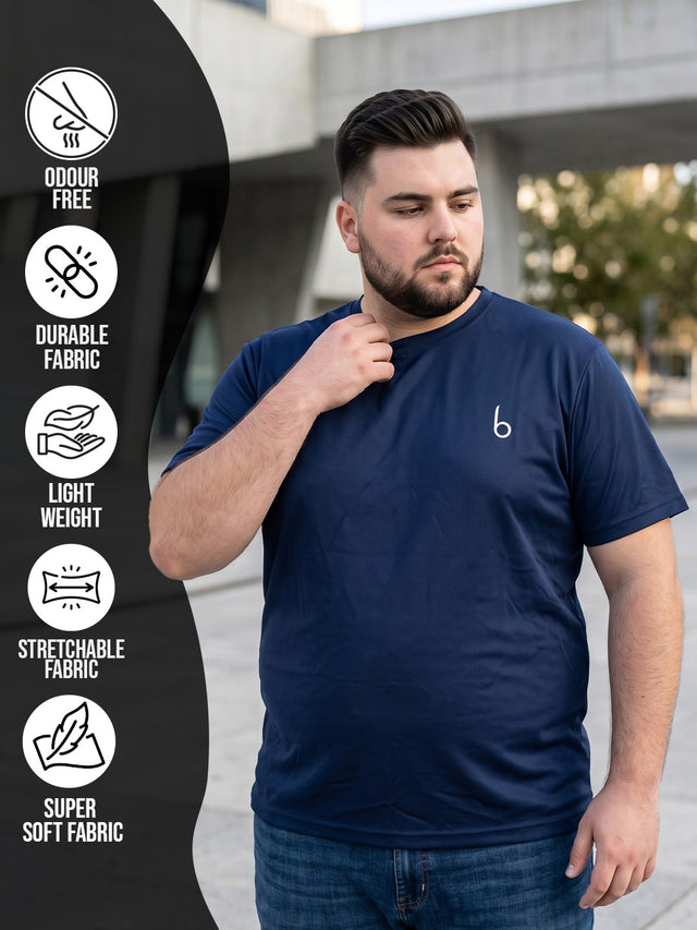 Men Plus Size Vaporcrew-Navy Blue Solid Navy Blue Round Neck